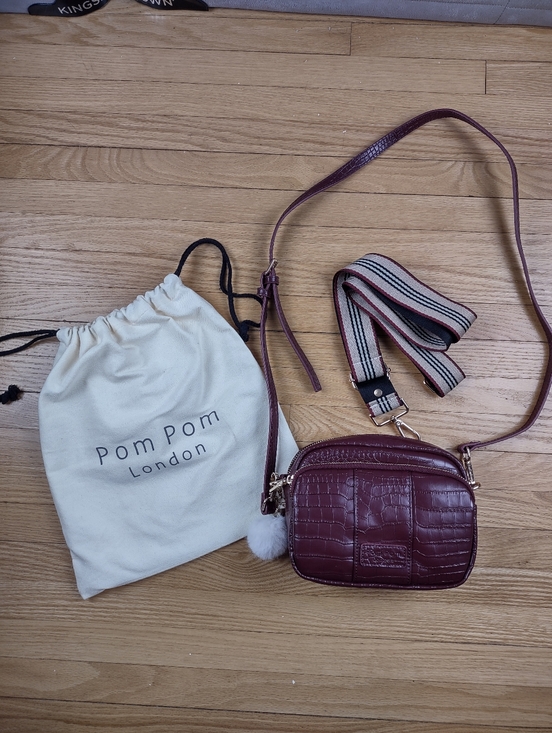 Pom Pom London Handbags - Pom Pom London Burgundy Croc-Embossed Crossbody Bag